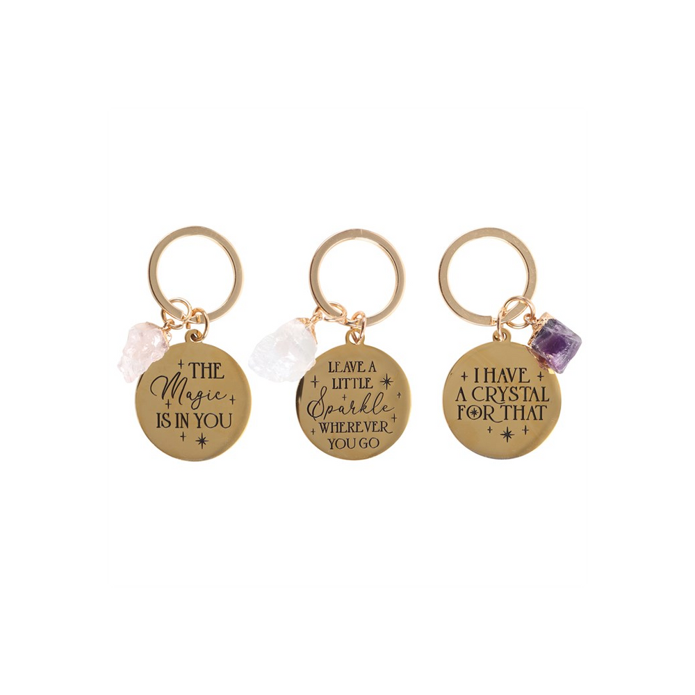 Set of 18 Gold Crystal Keyrings on Display