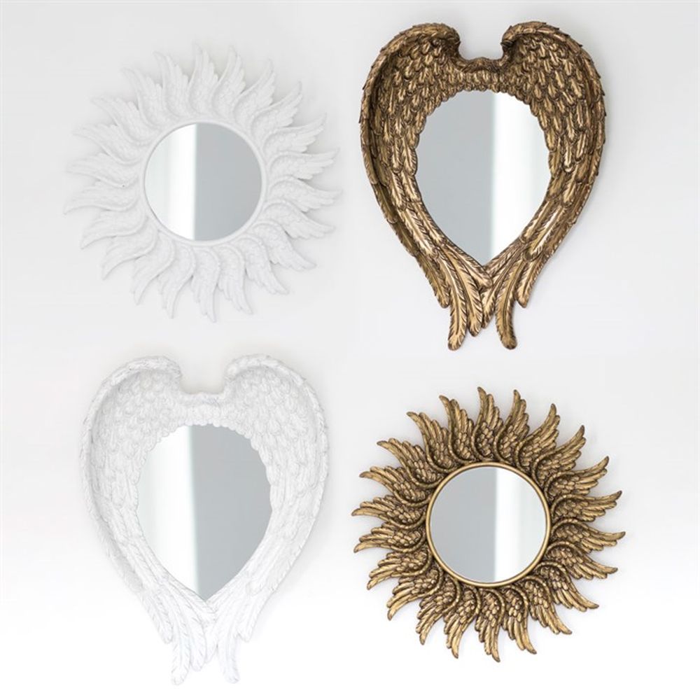 47cm Round White Glitter Angel Wing Mirror