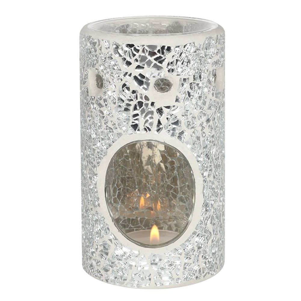 Silver Pillar Crackle Glass Oil Burner