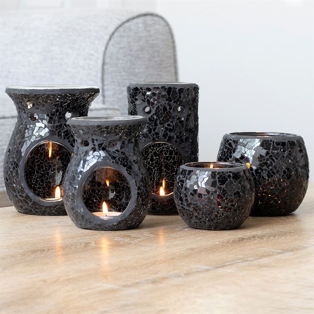 Black Crackle Glass Pillar Oil Burner