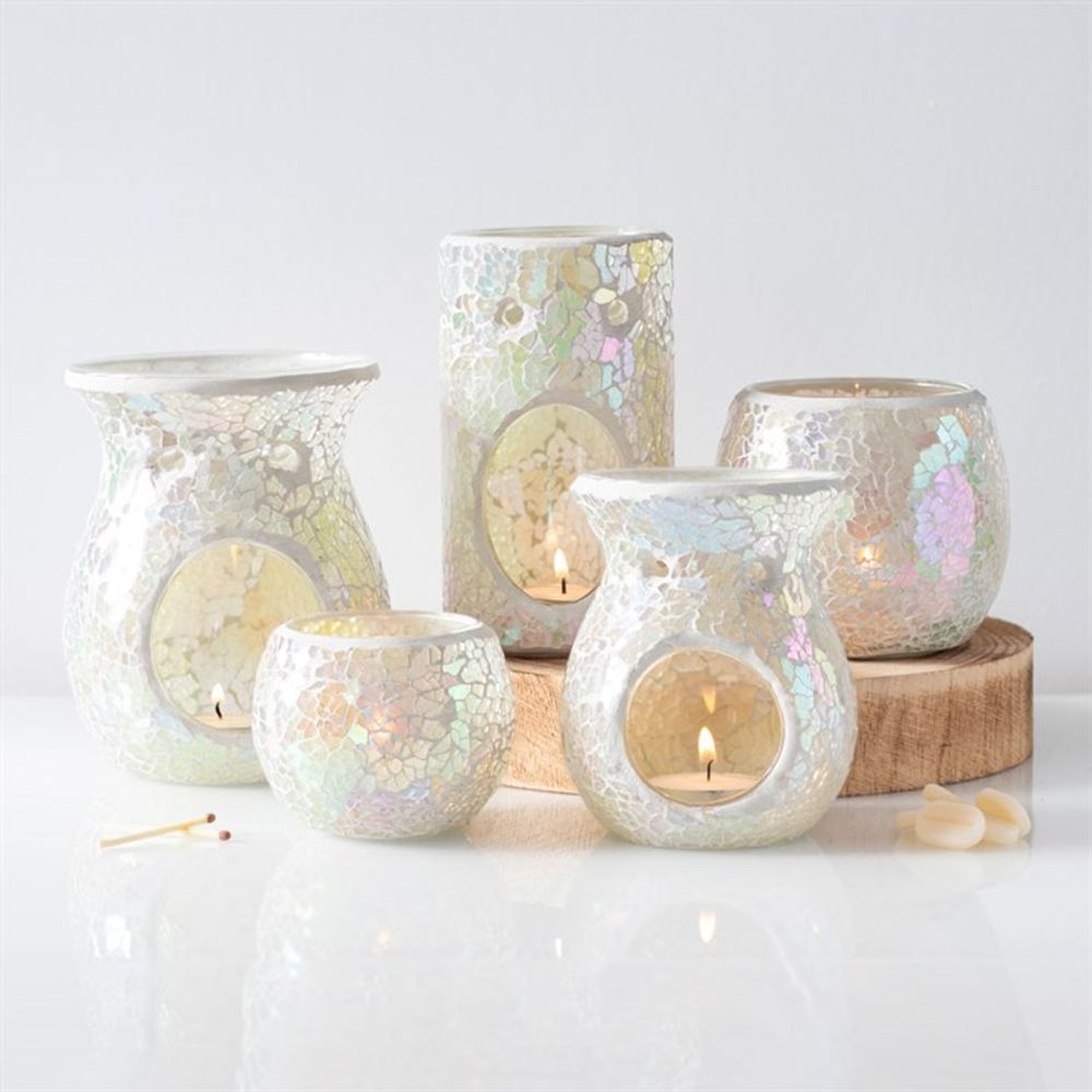 Large White Iridescent Crackle Oil Burner